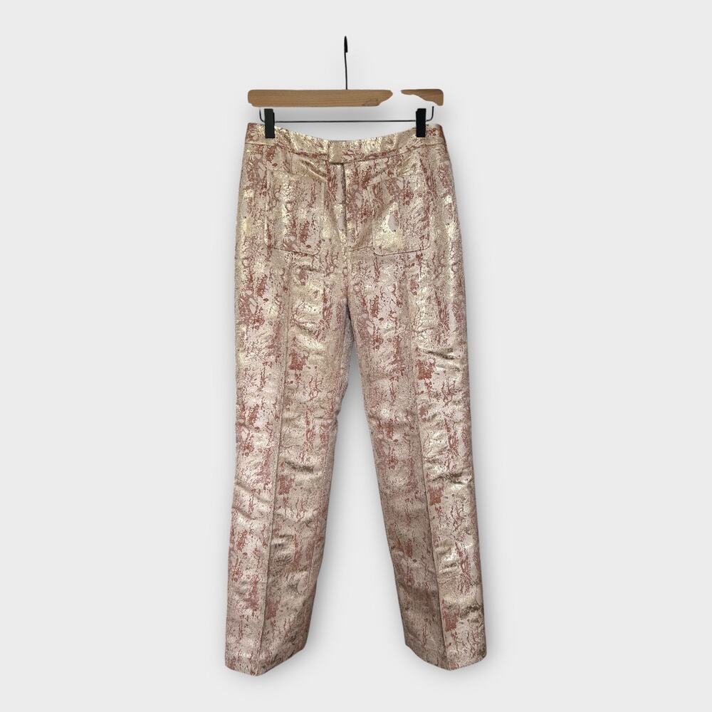 FIGUE Sioban Bronze Gold Metallic Brocade Straight Leg Trouser Dress Pants 8
